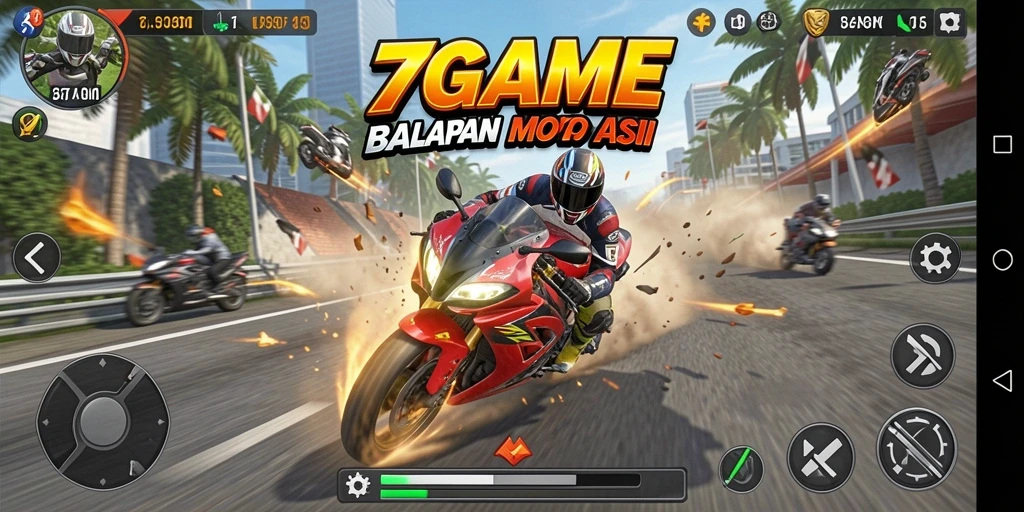 Screenshot menunjukkan aksi balapan motor yang mendebarkan di 7GAME.
