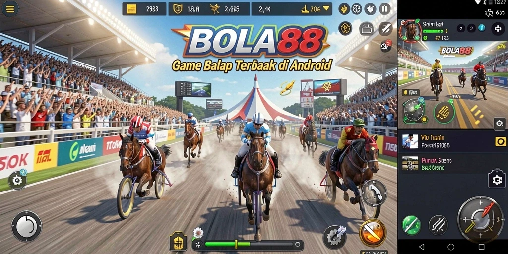 Gameplay BOLA88 yang mendebarkan dengan mobil balap kencang.