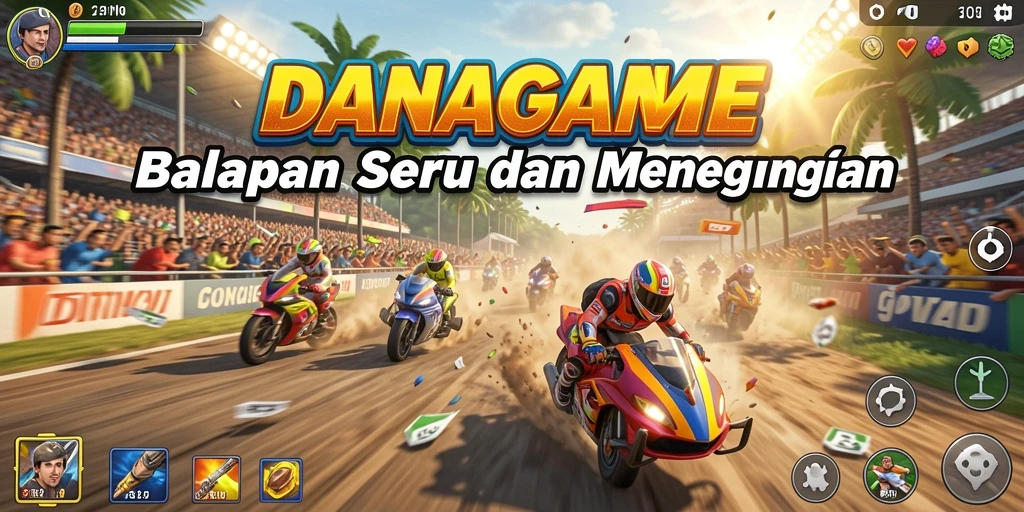 Screenshot gameplay DANAGAME menampilkan balapan yang seru dan menegangkan.