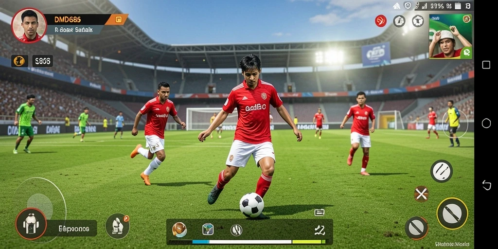 Gameplay DMD686 penuh aksi sepak bola yang mendebarkan.