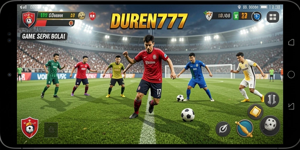 Tampilan gameplay menarik dari DUREN777 yang menghadirkan aksi sepak bola realistik.