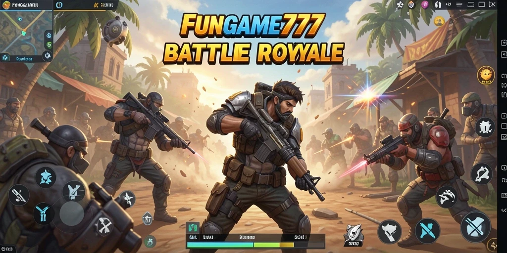 Tampilan aksi seru dalam permainan Battle Royale FUNGAME777.