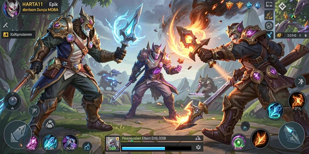 Screenshot HARTA11 menampilkan aksi seru dalam pertempuran MOBA.