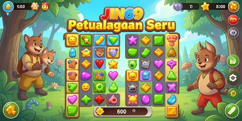 Screenshot gameplay JIN69 yang menampilkan momen seru dalam pertandingan Match-3.