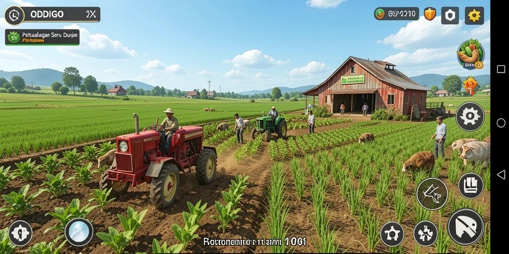 Screenshot gameplay ODDIGO menunjukkan petualangan seru bertani.