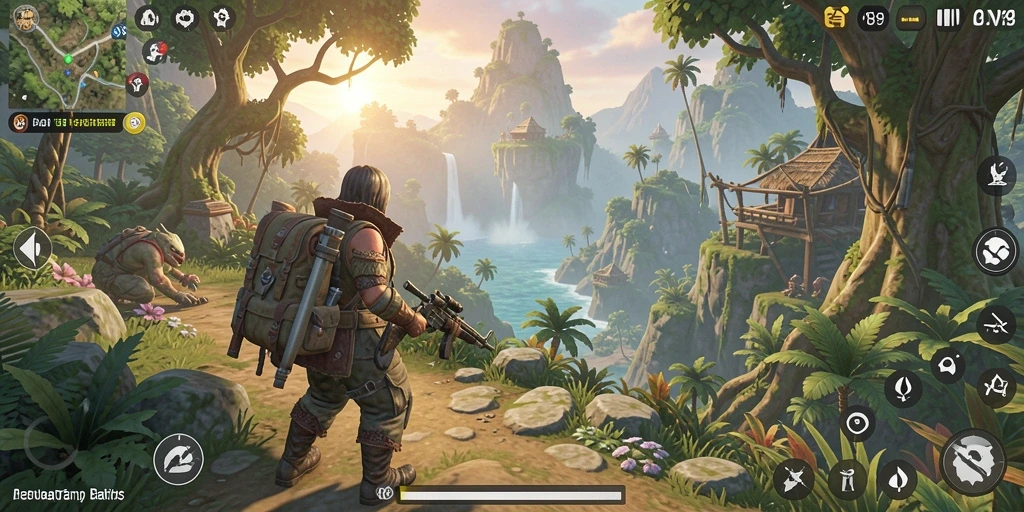 Tampilan gameplay V89 menampilkan eksplorasi dunia terbuka yang luas.